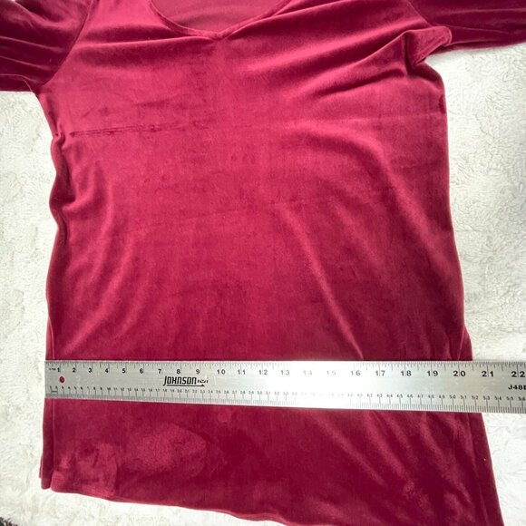 Pure Jill Women's XS Petite Burgundy Velour Tunic Top Long Sleeve V-Neck Casual - Picture 8 of 9
